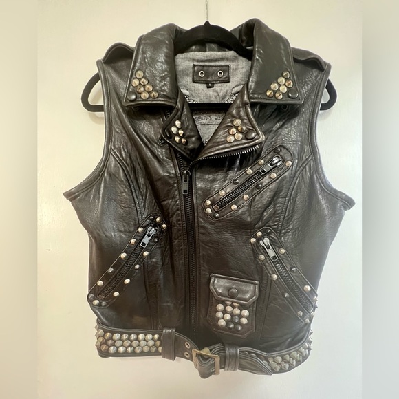 Robins Jeans leather Moto Vest - Picture 1 of 9